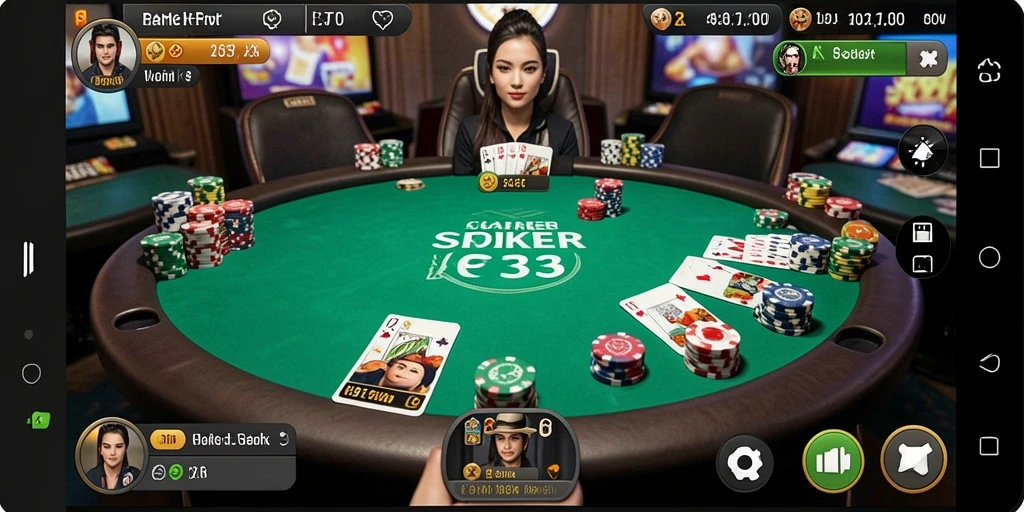 Screenshot gameplay RR33 menampilkan aksi seru permainan Poker.