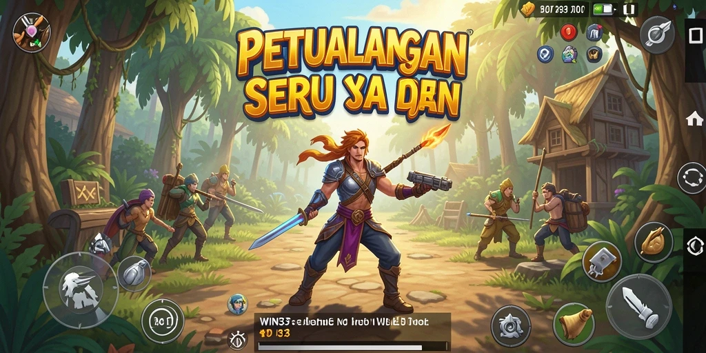 Screenshot gameplay WIN33 menampilkan karakter petualang di lingkungan misterius.